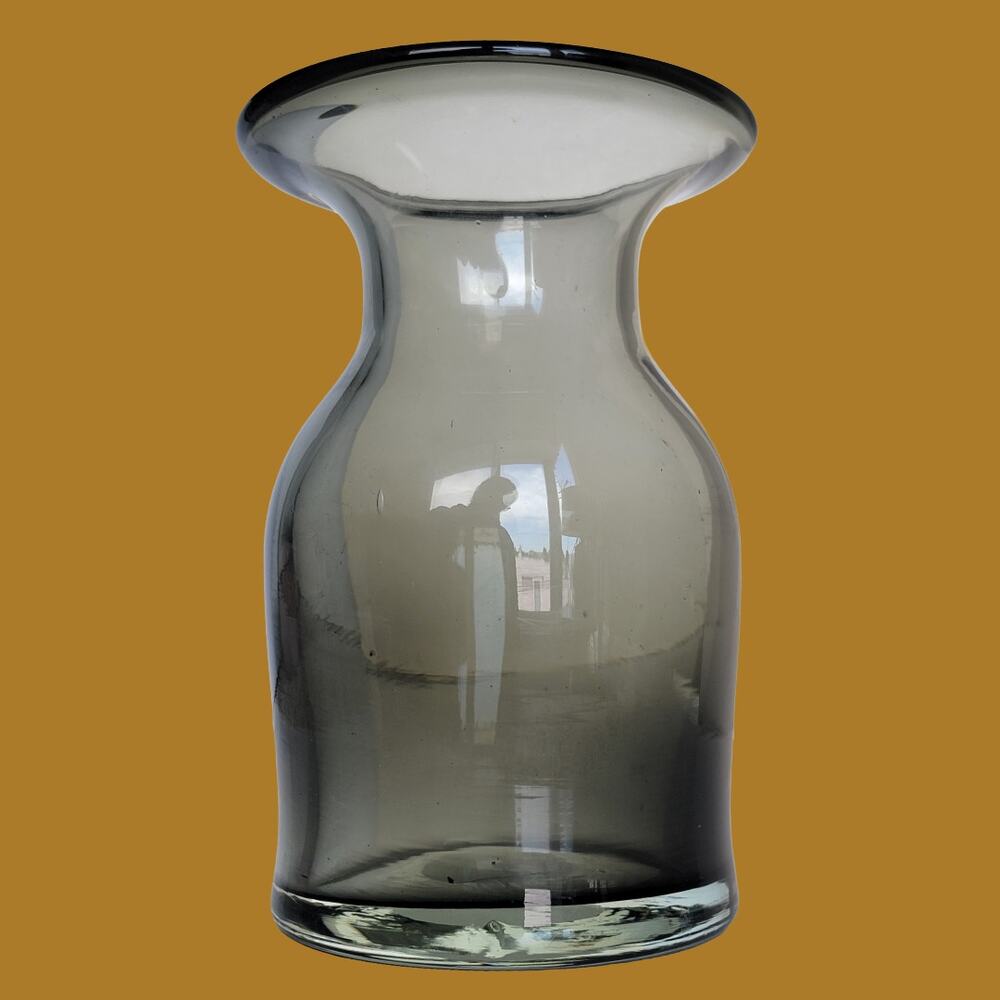 Vintage 1960s MCM Smoky Charcoal Hand Blown Vase